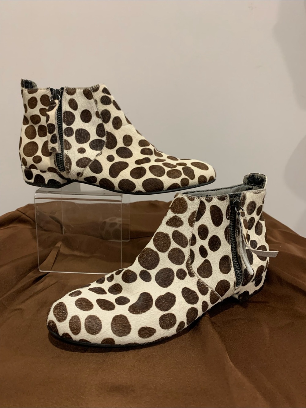 Cow hide hair Spot Ankle Boots zipper